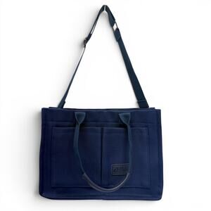 Navy Canvas Tote Bag Compartments Crossbody Work Laptop Purse Teacher Nurse NEW